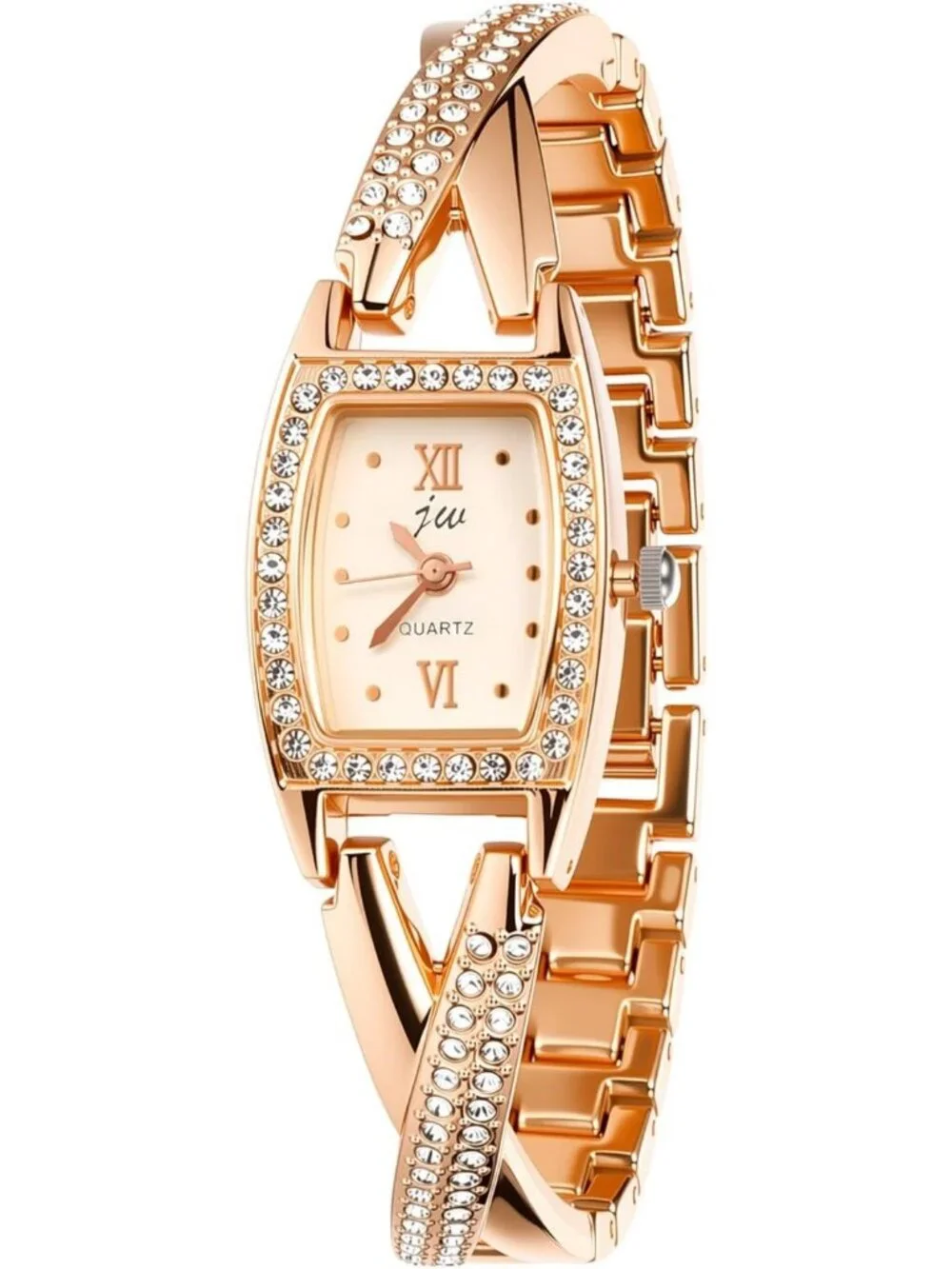 Women's Rose Gold Rhinestone Bling Iced Out Bracelet Stainless Steel Band Watch